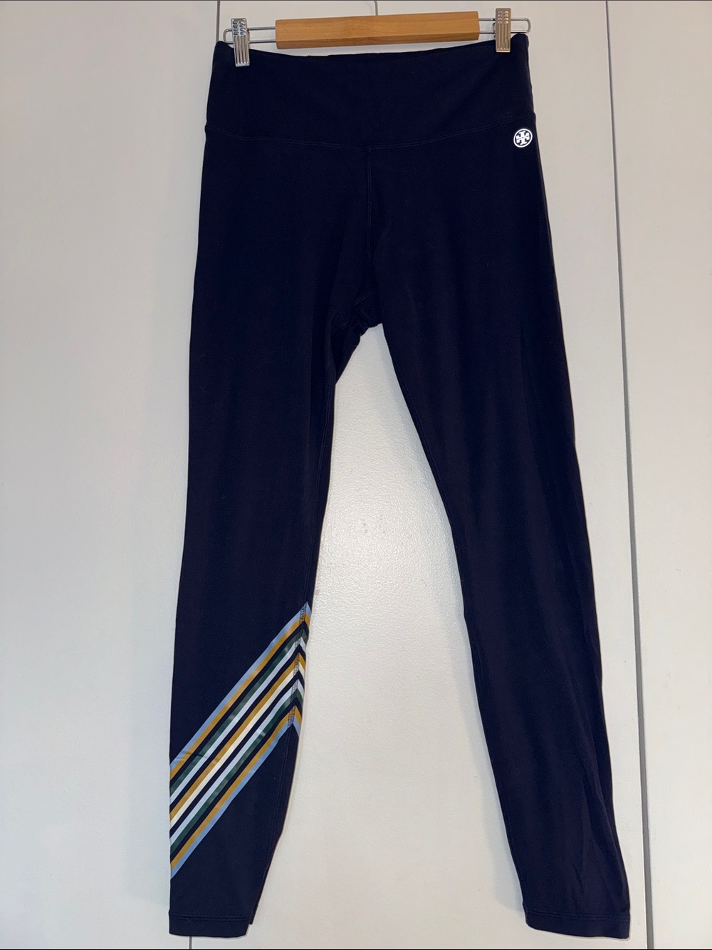 Tory Burch Navy Leggings with Striped Ankle